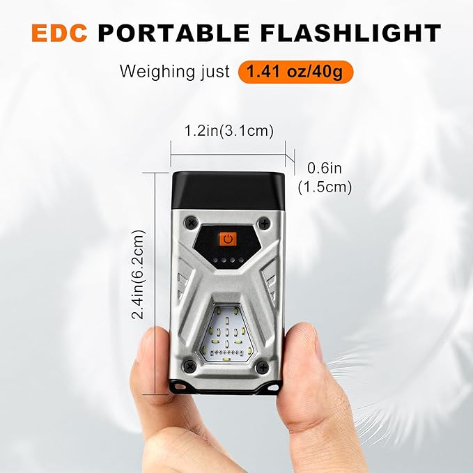 Mini Keychain Flashlight, EDC Flashlight Clip-On Light, 7 Modes with LED Side Lights Type-C Rechargeable, Compact Pocket COB Light, for Signaling, Work, Emergency, Outdoor Use