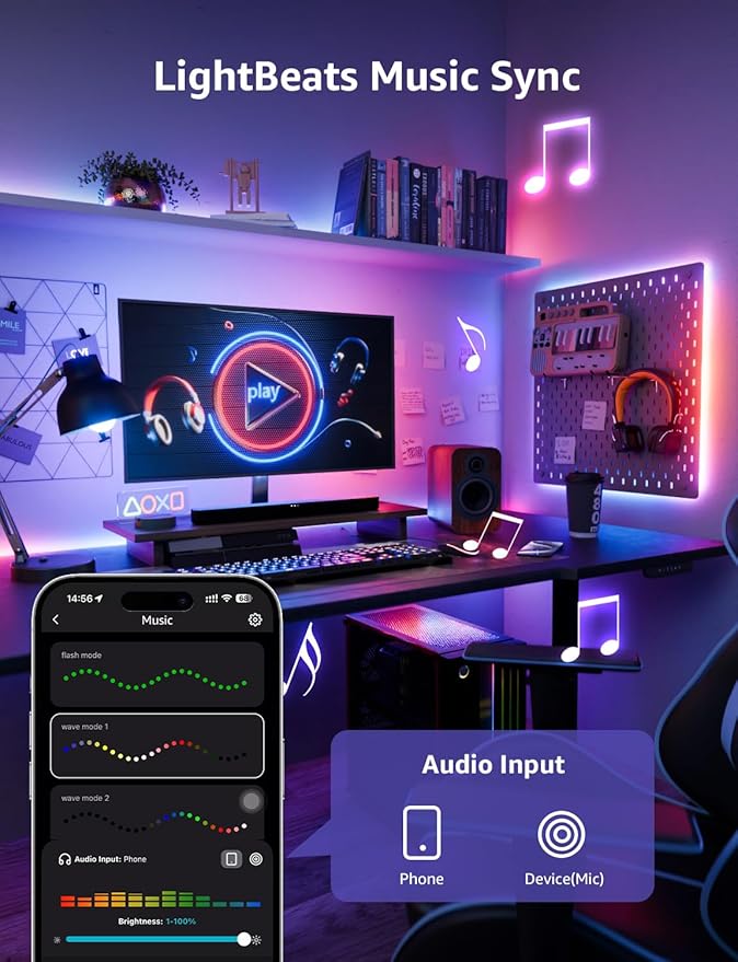 Lepro S1 AI LED Strip Lights for Bedroom - 100ft(2 Rolls of 50ft) Smart RGB Light Strips with IC and Rainbow Chasing Effects, Personalized Al Lighting Designer, No Remote, 2.4G Wi-Fi & Bluetooth