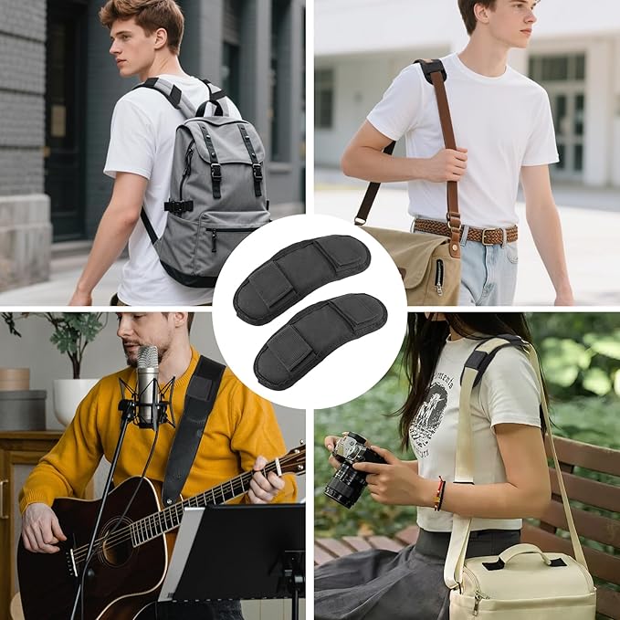 2 Pcs Black Shoulder Strap Pad,Universal Extra Thick Replacement Shoulder Strap Pad, Removable Fastener Cushions for Backpack Satchel Guitar Strap,Black Ergonomic Design for Comfortable Carrying