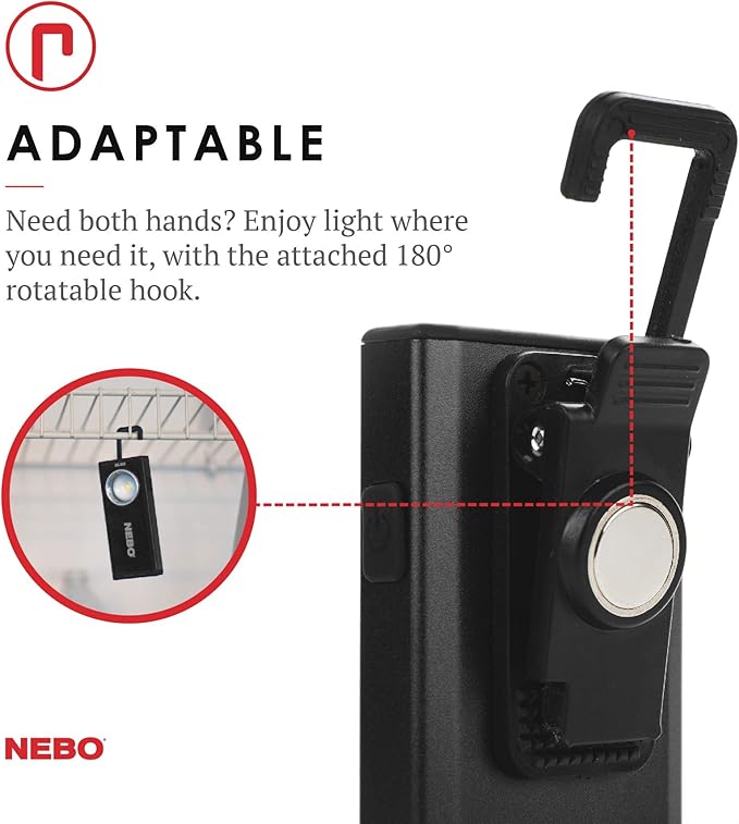 NEBO SLIM Pocket Flashlight | 500 Lumens, Rechargeable Mini EDC Work Light, Magnetic Base & Dimmable Brightness, Durable & Water Resistant, Includes Charging Cable — Black
