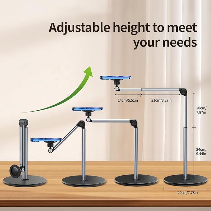 yAyusi Heavy Duty Aluminum Magnetic Overhead Tripod for iPhone, 13.7 in Long Overhead Phone Mount, Flexible Articulating Arm Phone Mount for Desk for Live Streaming, Meeting, Cooking