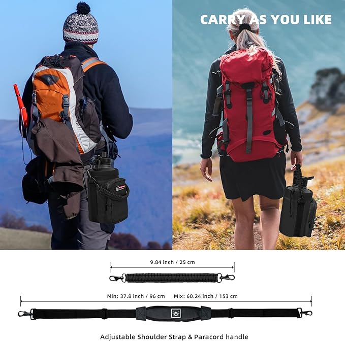 NATURE PIONEOR Water Bottle Holder with Adjustable Strap - Half/One Gallon (64/128oz) Insulated Water Bottle Sling Carrier with Phone Pocket & Paracord Handle, Outdoor Camping, Hiking, Gym