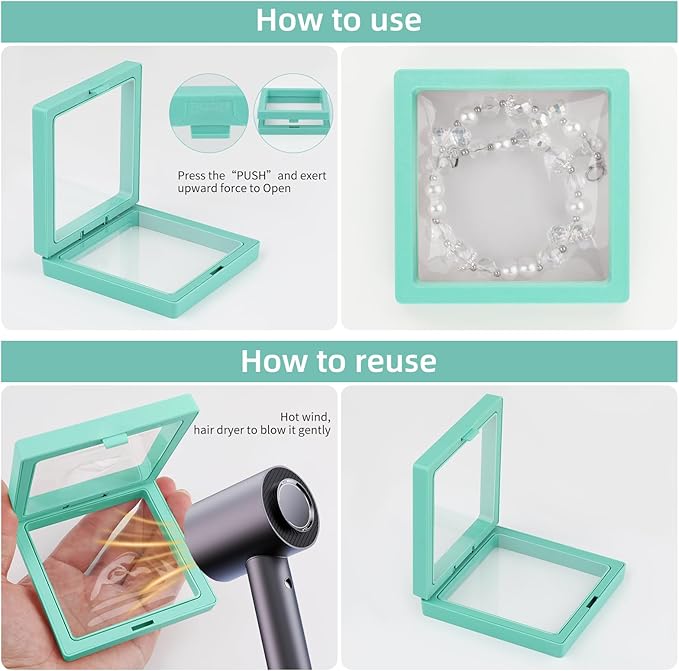20 Pcs Floating Frame Case with Stands, 3.5X 3.5 x 0.8 inch, Challenge Coin Display,Transparent PE Jewelry Storage Box, Floating Display Holder Stands for Antique Challenge Coins colourA