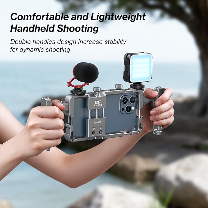 Universal Phone Cage, Smartphone Video Rig Kit with Handles, Handheld Filmmaking Vlog Case Stabilizer for Videomaker, All-in-One Mobile Video Kit, Quick Release Universal Phone Video Rig Kit