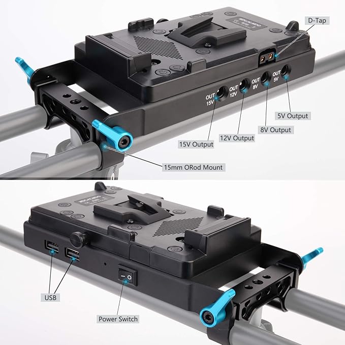 KOCACKOO V-Mount Lock Battery Plate Power Supply Splitter Adapter with 15mm Rod Clamp + LP-E6 Dummy Battery for BMPCC 4K/6K、DSLR RED Cameras、Camcorders、Canon 5D2/5D3/5D4/6D/6D2/7D/7D2/70D/80D/5DSR