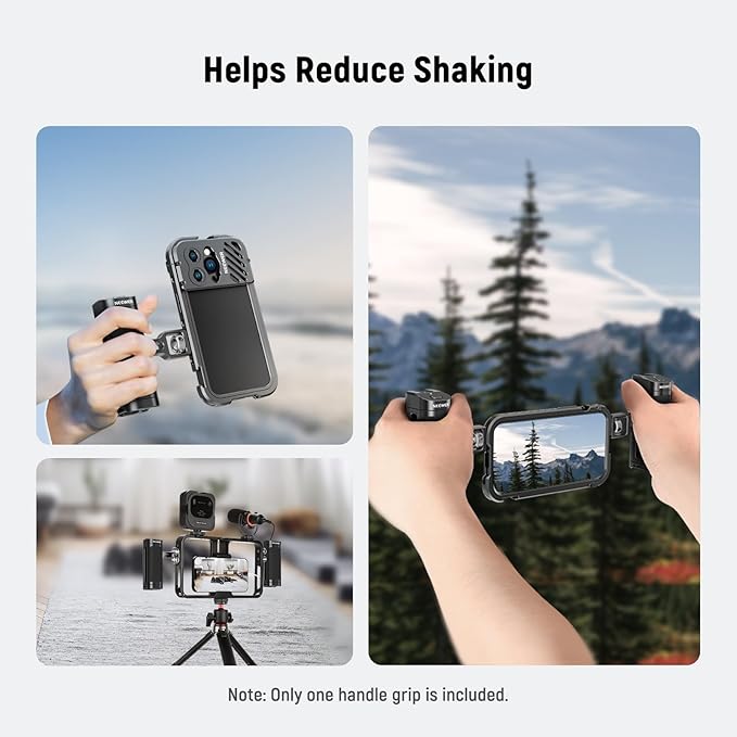 NEEWER Side Handle Grip with Wireless Remote Control Button Shutter Trigger for Smartphone Cage Video Rig, 2 Mount Adapters with 1/4" Screws & Locating Pins, Compatible with SmallRig Cages, PA005E
