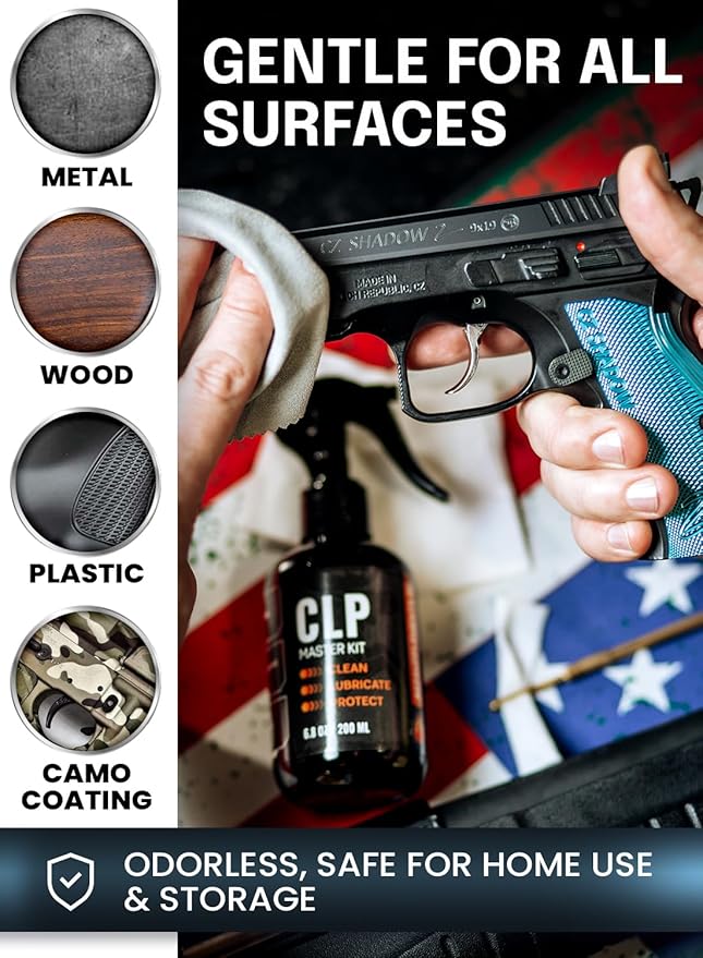 Gun Cleaning Oil Kit 3-in-1 Cleans, Lubes, Protects - 6.8 Oz Sprayer Gun Oil Cleaner and Lubricant, Needle Oiler, Cleaning Patches, Cleaning Swabs and Brush - Gun Oil and Cleaning Kit