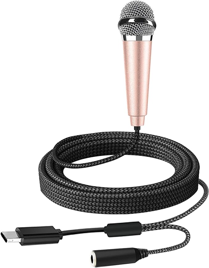USB C Mini Microphone Karaoke, Portable ASMR Microphone for Android Phone/iPhone 15/Laptop/Mac, Wired Mic for Voice Recording, Singing, Interviews, Vlogs, YouTube, TIK Tok (Rose Gold)