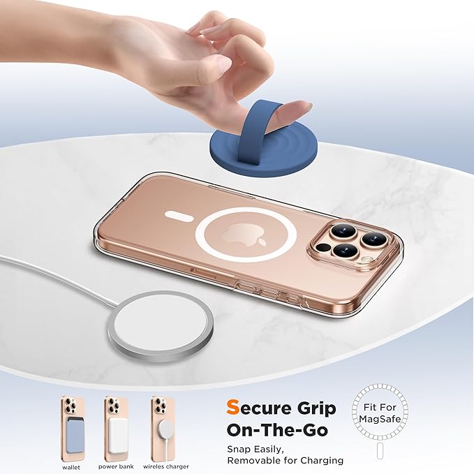 Magnetic Phone Grip Ring Holder, Liquid Silicone Magnet Cell Phone Grip Finger Loop, Compatible with Magsafe, Back of Phone for iPhone 17/16/15/14/13/12 Series, Azure Blue