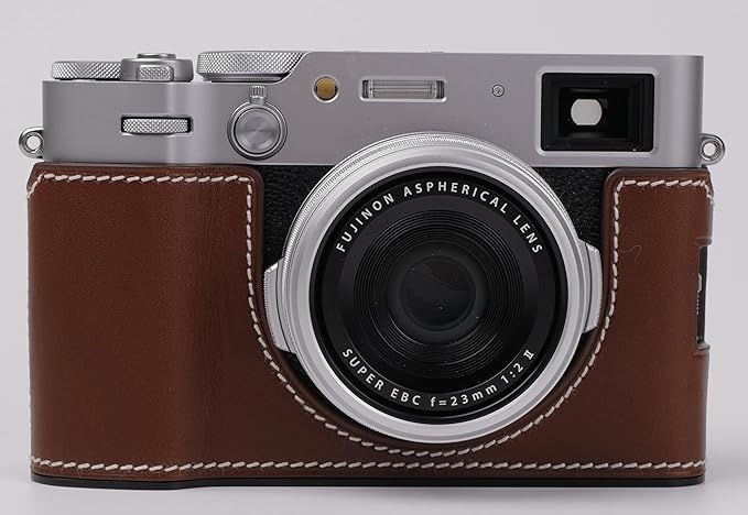 Genuine Leather Camera Half Case for Fujifilm X100VI - Top Layer Cowhide Body + Metal Base Plate - Hand Shank Free Design (Brown)