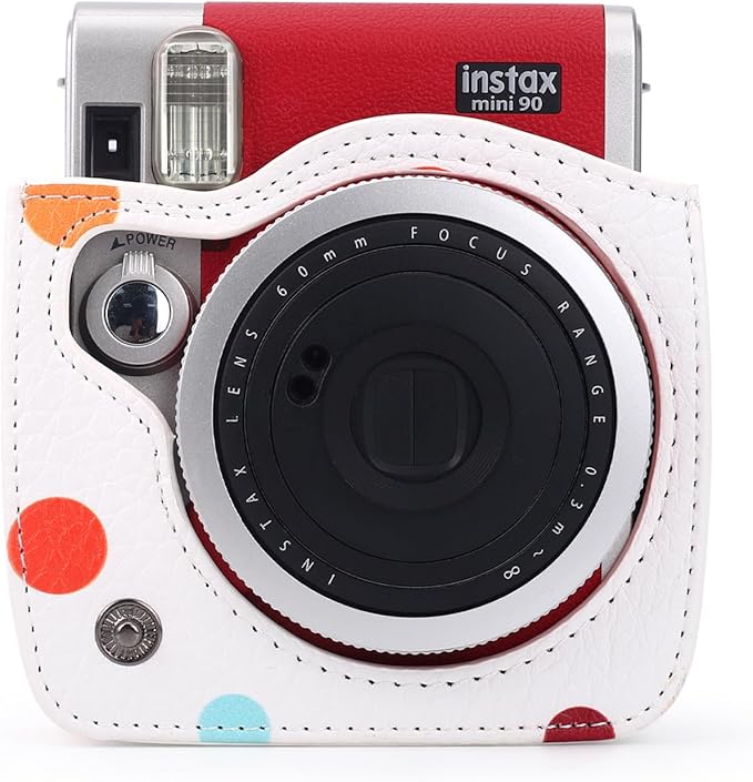 Frankmate Protective Case for Fujifilm Instax Mini 90 Instant Camera, Polka Dots PU Leather Camera Bag with Pocket and Adjustable Shoulder Strap