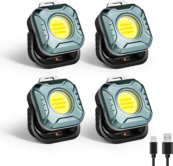 Rechargeable Work Light Mini, 500 Lumens 1200 mAh Magnetic Led Portable Lamp, 2.9 Oz Supersmall for Emergency Nighttime Auto Repair, Birthday Gifts for Husband and Father, Grey, 4 Pcs