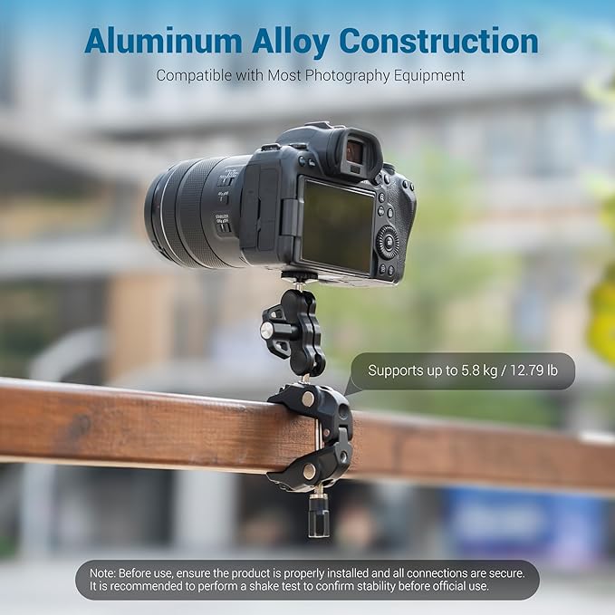 JJC Super Clamp Camera Mount, Dual Ballhead Aluminum Pole Mount w. 1/4“-20 & 3/8"-16 Thread Hole, Action Camera Mount and Phone Clip, for DJI Osmo Action GoPro, Crab Clamp for Desk Tripod Tube Rod
