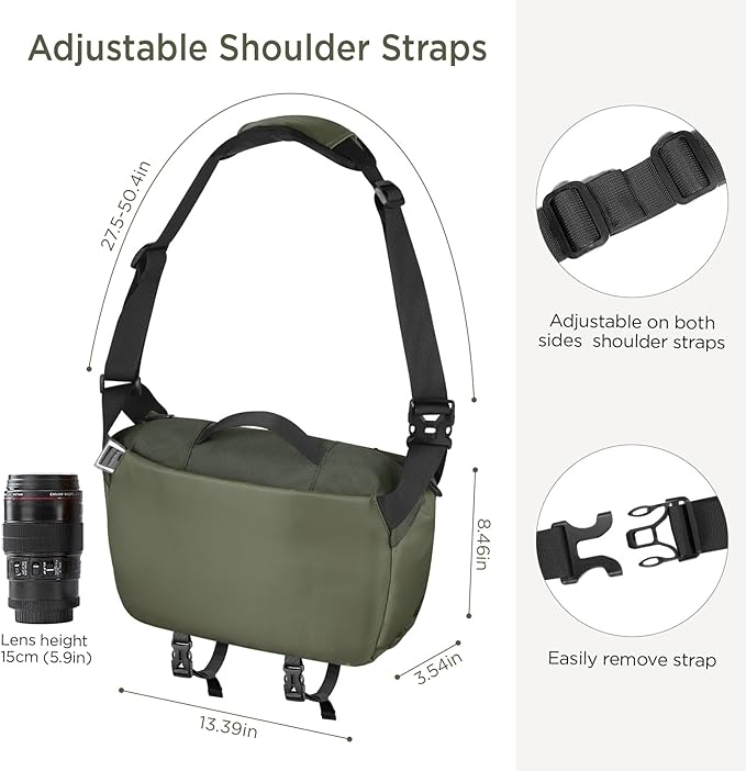 TAAOKA Camera Sling Bag, Waterproof Camera Case with Tripod Holder, DSLR/SLR/Mirrorless Cameras Shoulder Bag, Crossbody Camera Bags for Photography (Dark Green)