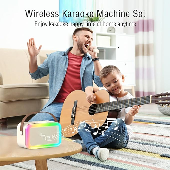 Mini Karaoke Machine,Funny Toys Christmas Birthday Gifts for Kids Age 4-12 Girls,Boys,Adults, Karaoke Microphone Toys for 4,5,6,7,8,9,10,11,12+ Year Old Girls Boys (Beige 1 mic -Rainbow Lights)