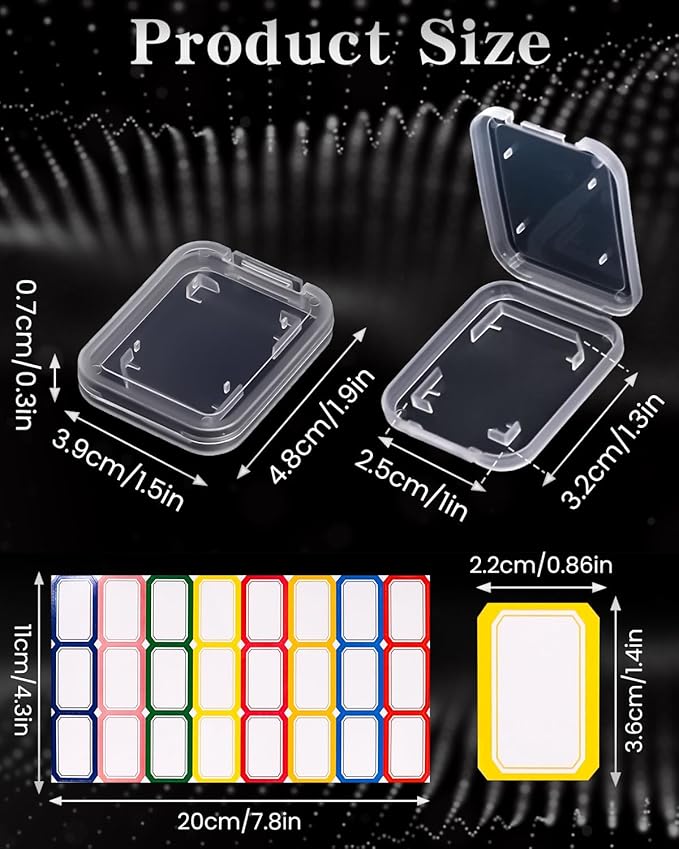 Pineraap 20PCS Clear SD Card Holder, Plastic Memory Card Case with Colorful Label Stickers Standard SDHC SDXC Micro SD Cards Organizer Portable Photography Storage Accessories