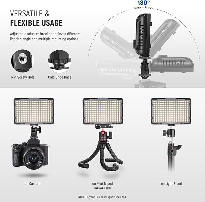 Neewer on Camera Video Light Photo Dimmable 176 LED Panel with 1/4" Thread for Canon, Nikon, Sony and Other DSLR Cameras, 5600K (Battery Not Included)