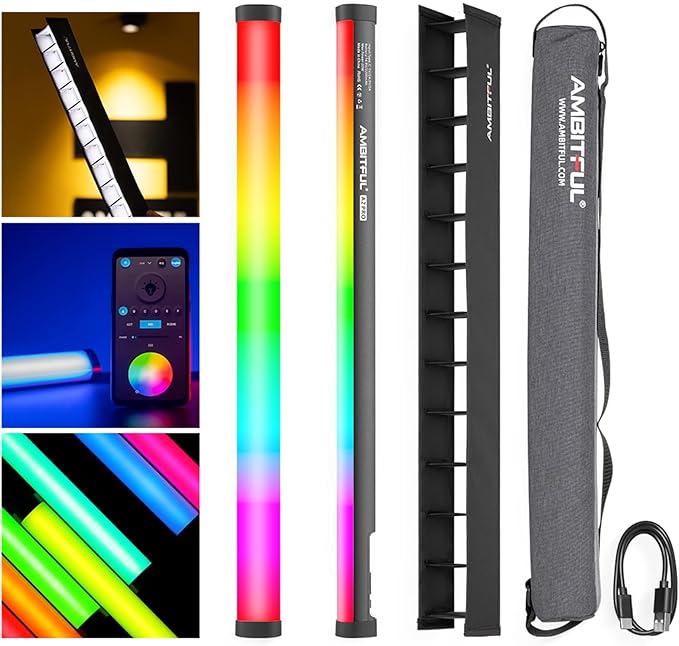 A2 PRO RGB Tube Light with App Control, High CRI95+ LED Video Light for Photography, 36000 Colors 26 FX Effects, 2500K-8500K Adjustable, Rechargeable Battery Light Bar - Studio Content Creation