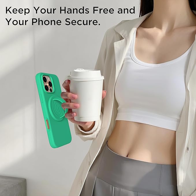 Magnetic Phone Grip Ring Holder, Liquid Silicone Magnet Cell Phone Grip Finger Loop, Compatible with Magsafe, Back of Phone for iPhone 17/16/15/14/13/12 Series, Emerald Green
