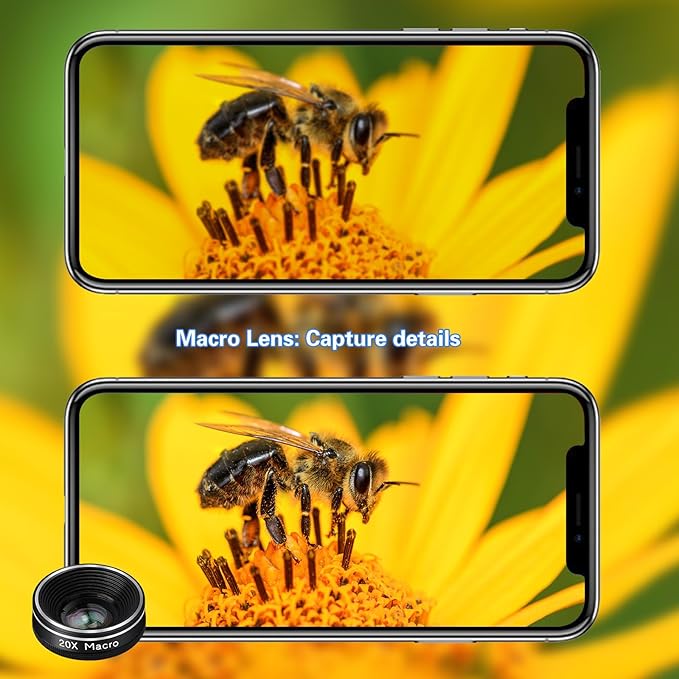 Phone Camera Lens, 198 Fisheye Lens + 120 Super Wide-Angle Lens + 20x Macro Lenses Camera Photography Accessories kit Gadgets for iPhone Samsung Android Smartphone
