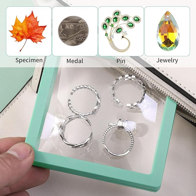 20 Pcs 3D Floating Display Case 3.5x3.5x0.8inch, Challenge Coin Display,Transparent PE Jewelry Storage Box,Floating Display Holder Stands for Antique Challenge Coins Medallion Stamps(Blue Green White)