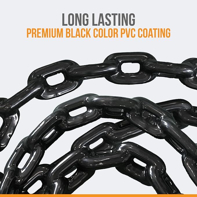 Anchor-Man PVC Coated Boat Anchor Chain with Advanced Stainless Steel Shackles - Perfect Anchor Chains for Boats, Kayaks, and Jet Skis - 2 Sizes (4ft 1/4in, 5ft 5/16in) - Black Coated Anchor Chain