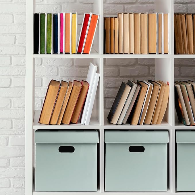 Lineco Archival Record Storage Cartons, Ready-To-Assemble Filing Boxes for Organizing and Storing Documents, Prints, or Photos. Acid-Free, Buffered Corrugated Board, 12x15 x10in, Blue Gray, Pack of 5