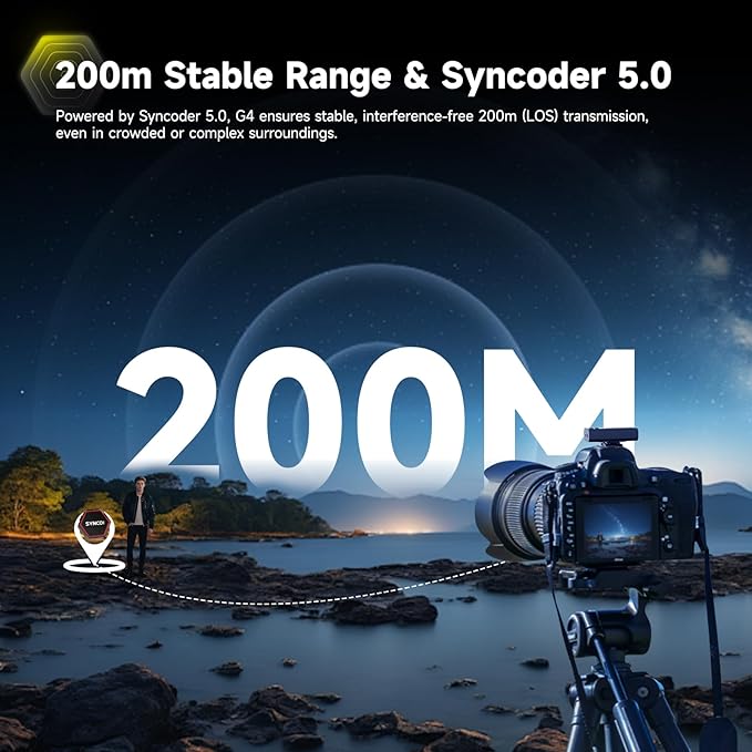 SYNCO G4 Wireless Lavalier Microphone System 2.4G with 200M Range 2.0 Noise Cancellation,Magnetic Clip Design,Portable Charging Case 8H Mini Mic for Broadcasting Vlog Stream YouTube DSLR Smartphone