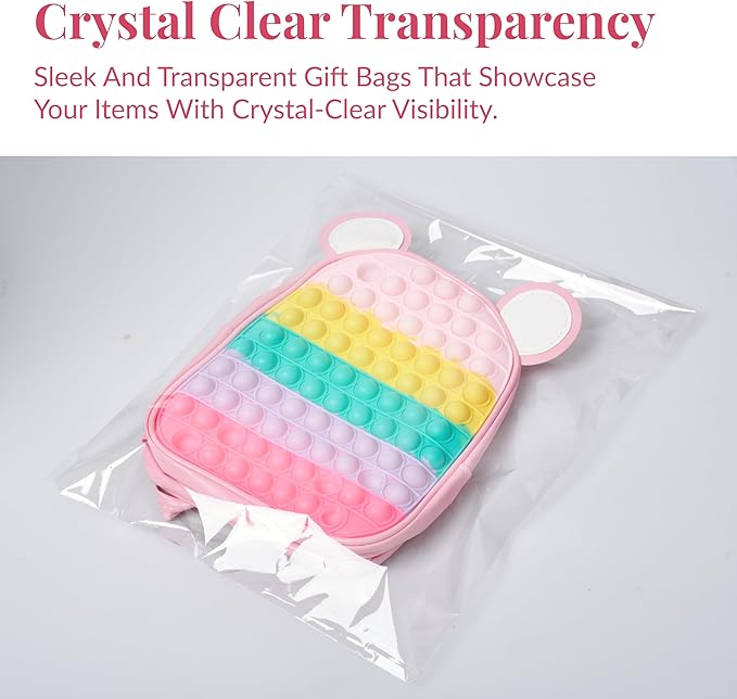 Prestee Self Sealing Cellophane Bags 11x14 Inches - 200 Pack Clear Poly Bags for Shirts, Treats, and Gifts - Self-Sealing and Twist-Tie Closure - 100% Polypropylene - Food-Friendly Cello Bags