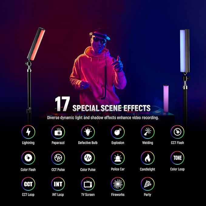 NEEWER RGB Light Wand, Magnetic Handheld Photography Video Light Stick, 2500K~8500K Dimmable CRI95+ Full Color LED Tube Light Bar with 2550mAh Battery, 17 Light Scenes for Vlog TikTok YouTube, TL20C