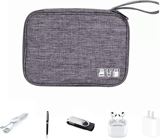cable organizer bag Travel Case,Electronic Accessories Storage Bag,Portable Waterproof Cable -Travel Cord Organizer- Bag for Small Charging Cord Storage,Cables,SD Card GRAY