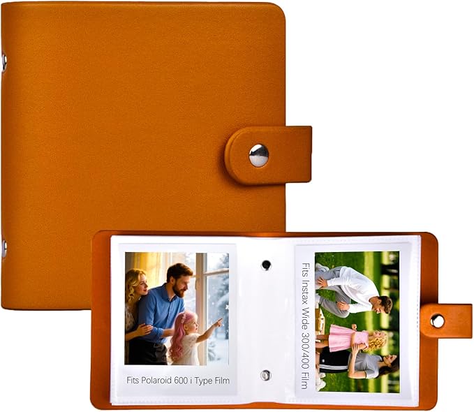 52 Pockets Mini Photo Album Fits Polaroid 600/i-Type/SX-70 Instant Film & Fujifilm Instax Wide 300/400 Instant Photos,PU Leather Cover 3.5x4.25 Inch Pictures Book (Brown)