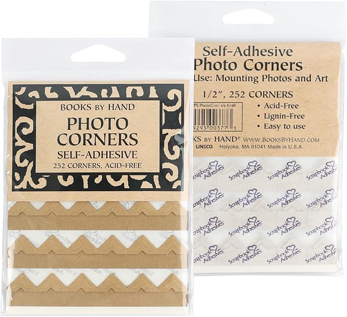 Lineco Kraft Acid-Free 0.5" Archival Photo Corners, Self-Adhesive, Pressure Sensitive, Non-Yellowing, Mount Pictures Without it Touching Tape, Scrapbooking, DIY, Displaying Pictures. (Pack of 252)