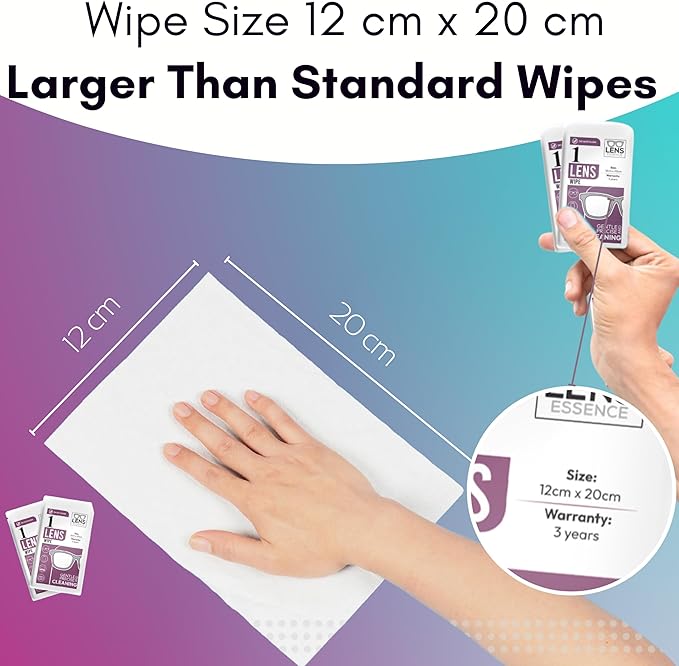 Eye Glasses Cleaner Wipes - Lens Wipes for Eyeglasses - Individually Wrapped Wipes - Multipurpose Cleaner for Cameras and Sunglasses, 100 Count + Microfiber Cleaning Cloth