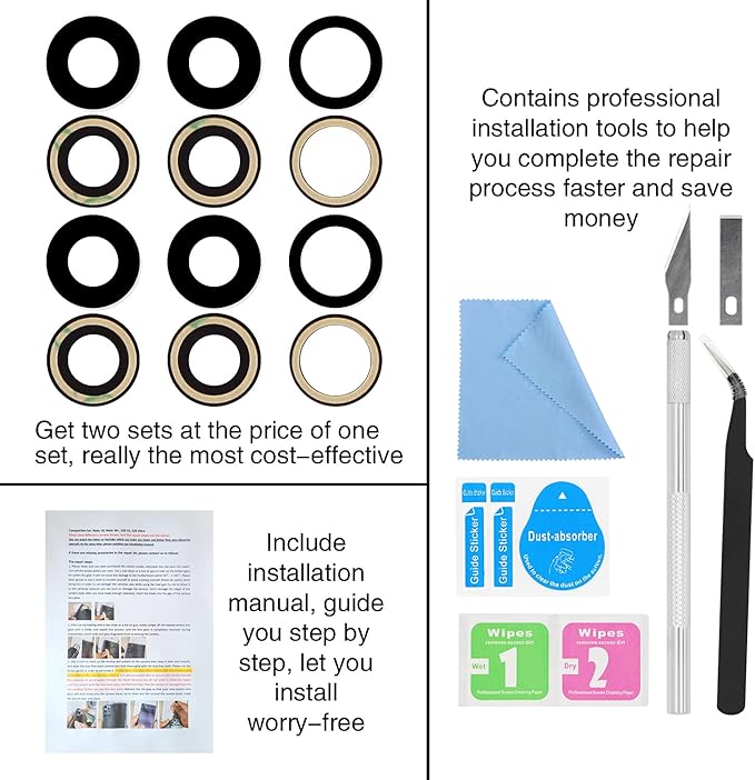 2PCS ASDAWN Back Rear Camera Lens Glass Replacement for iPhone 11 Pro and 11 Pro Max Camera Lens Replacement with Pre-Installed Adhesive + Installation Manual + Repair Tool Kit