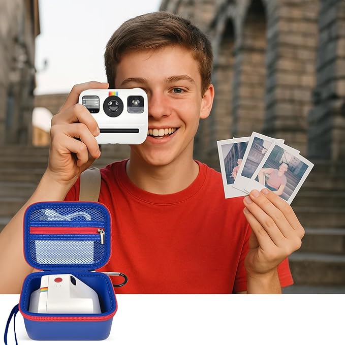 ANKHOH Digital Camera Case for Polaroid Go Generation 2 Gen 2/9035/9071/9070 Instant Mini Camera, Instax Film Cameras Storage with Mesh Pocket for Photo, Stickers (Box Only) (Blue)