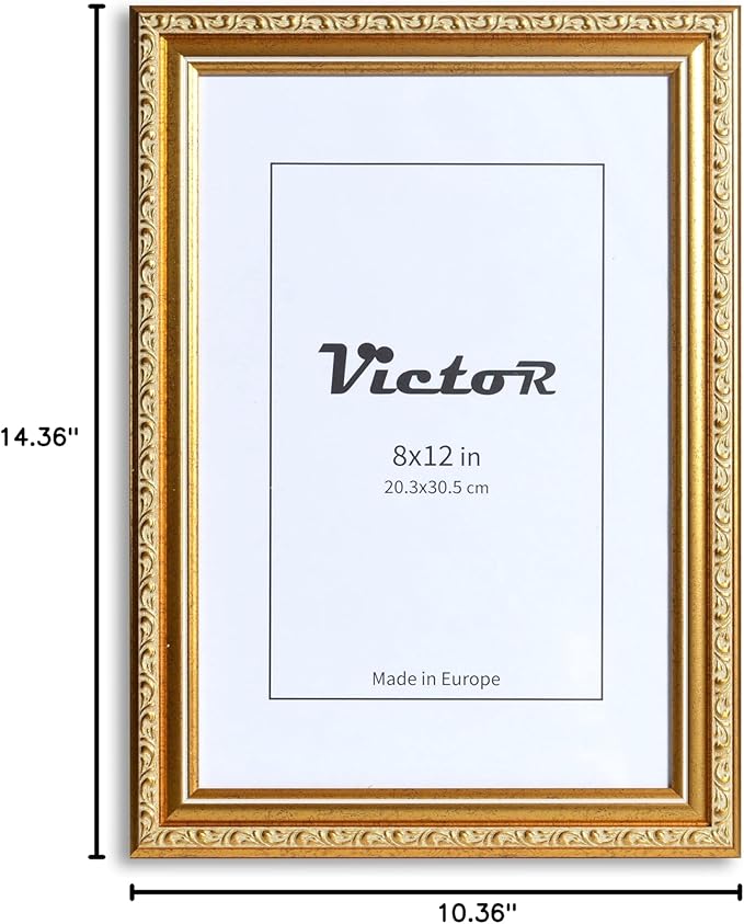 VictoR Picture Frame Chagall 8x12 Gold - Vintage Picture Frames with Shutterproof Acrylic Glass - 8 x 12 Photo Frame - Gold Picture Frames - Antique - only for hanging