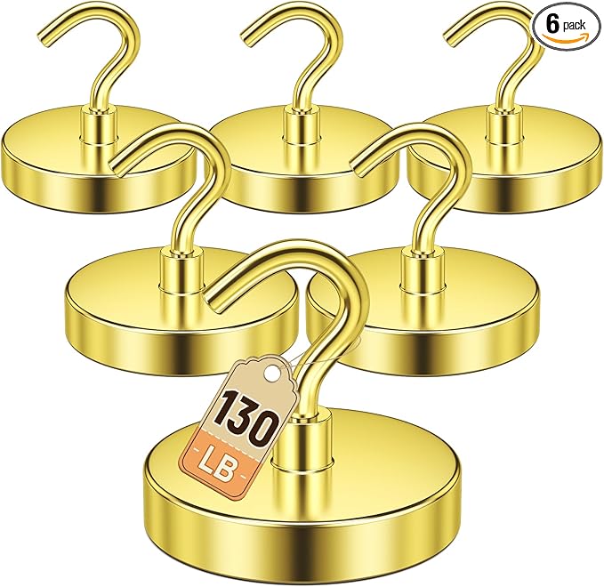 DURMATE Strong Magnetic Hooks Heavy Duty, 130lbs Metal Hooks for Cruise Ship Walls, Cruise Ship Essentials, Gold Fridge Magnets for Hanging, Locker Accessories, Door Decorations, Classroom, Tool Box