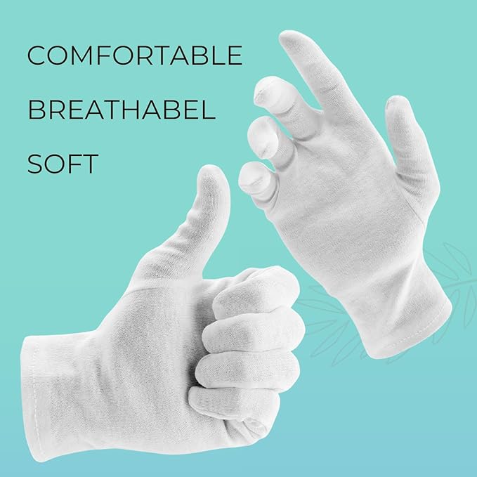 ANSMIO 12 Pairs Cotton Gloves, White Gloves for Dry Hands, Cotton Gloves for Sleeping, Moisturizing Night Gloves, White Gloves 100% Cotton, Size L (12 Pairs)