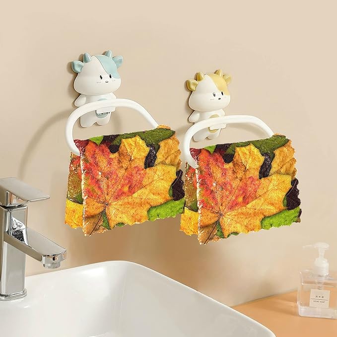 CaTaKu Fall Leaves Kitchen Dish Cloths, Reusable Dish Rags for Washing Dishes, Microfiber Cleaning Cloths Dish Towels Washcloths for Kitchen Drying, 6 Pack