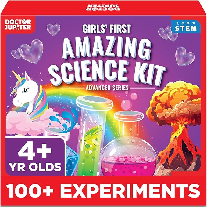 Doctor Jupiter Girls' First Amazing Science Kit for Kids Ages 4-5-6-7-8 | Birthday Gift Ideas for 4+ Year Old Girls | Learning & Educational Projects | STEM Toy with 100+ Experiments