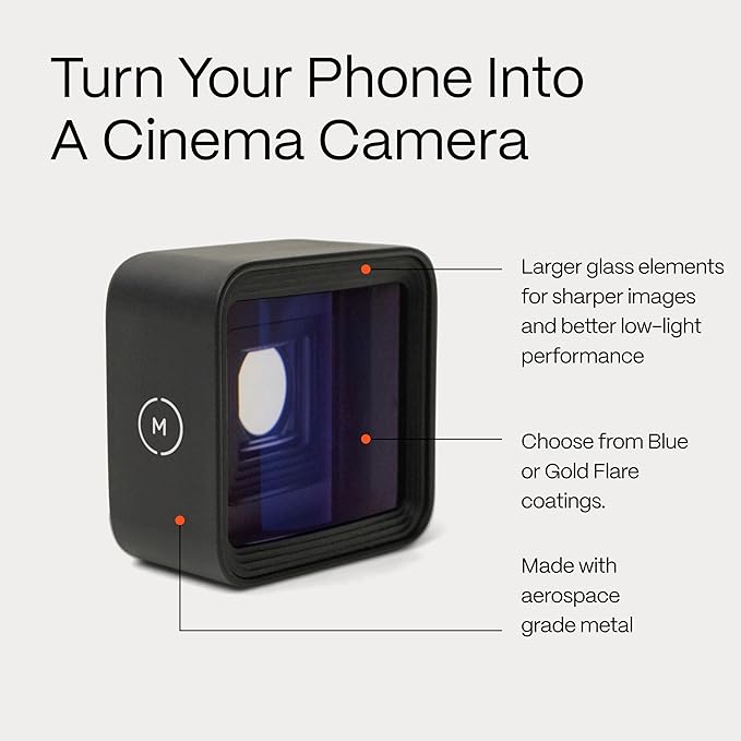 Moment 1.33x Anamorphic Mobile Lens – Capture True Cinematic Aspect Ratio, Gold or Blue Flare [Blue Flare, T-Series]