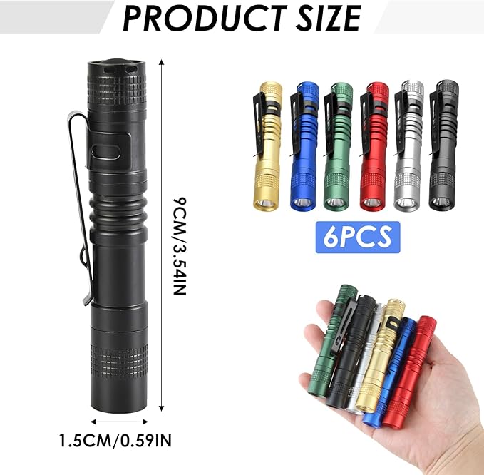 Mini Flashlight, AAA Small Pen Light with Clip, Portable 500lm Pocket Pen Flashlight for Inspection Repair Outdoor Emergency (6 Pack, Multicolor, 3.5")