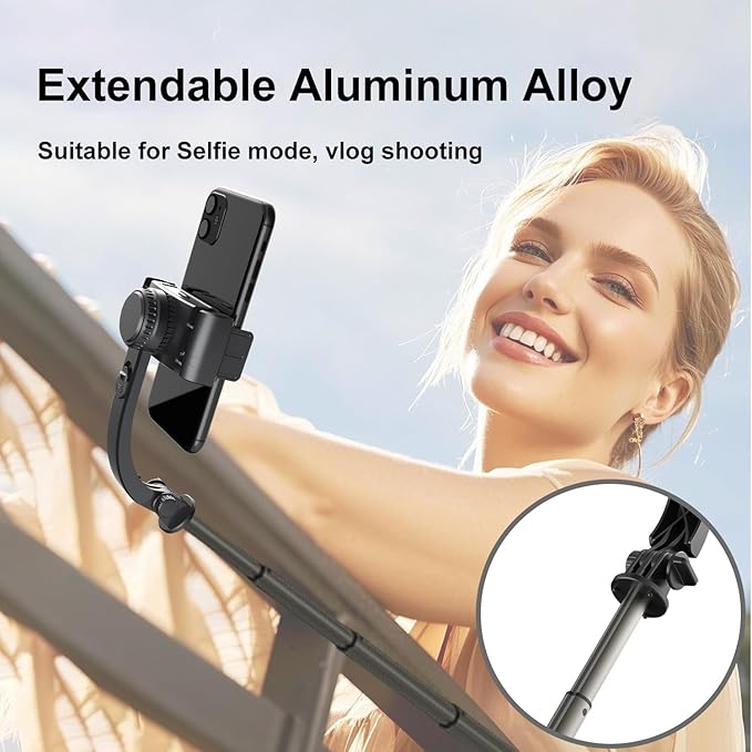 Selfie Stick Tripod with Gimbal Stabilizer for Phone, 360° Auto-Balance 1-Axis Rotation, Remote Control, Portable for Vlogging, TikTok, Group Selfies, Live Streaming
