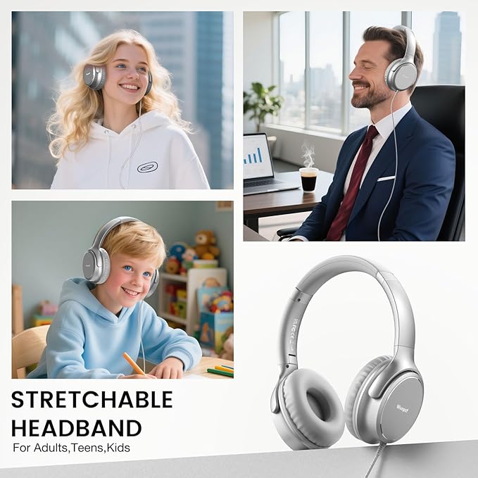 USB C Wired Over-Ear Headphones with Microphone, Volume Control, Share Port, and Adjustable Headband Foldable Stereo Headset for iPhone 16, Samsung, Laptop, Gaming, Travel