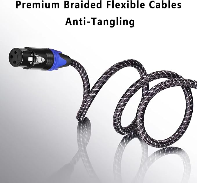 XLR Cables Braided 3ft 2 Pack Color Coded in Blue - Premium Short Anti-tangling 3 Pin XLR Male to Female Patch Cables for Microphone DJ