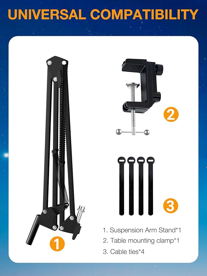 QuadCast Boom Arm, Mic Arm for Blue Yeti HyperX QuadCast SoloCast Fifine AM8 and Most Microphone, Mic Stand Desk with 3/8" to 5/8" Adapter by SUNMON