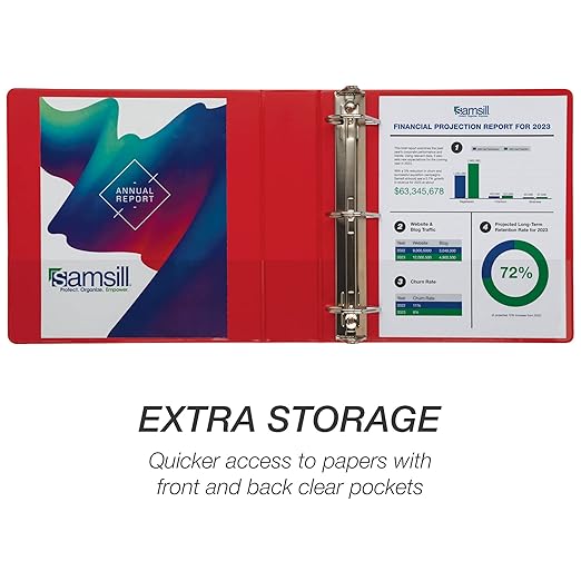 Samsill Durable 3 Inch Binder, Made in The USA, D Ring Binder, Customizable Clear View Cover, Red, Holds 625 Pages (Pack of 2)