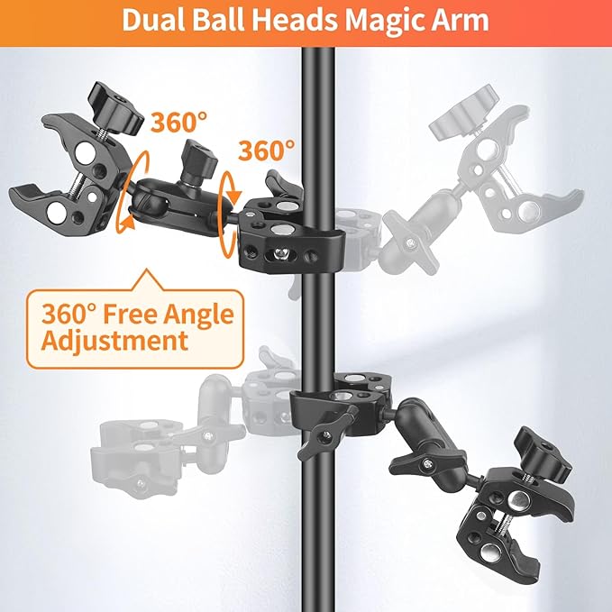 YAYOYA Double Super Clamp Camera Mount, Umbrella Holder Bracket with 360° Ballhead Magic Arm for Pole, Tripod Clamp Mount for Cross Bar, Light Stand, Strollers, Photo Boom Stand, Reflector - CB08