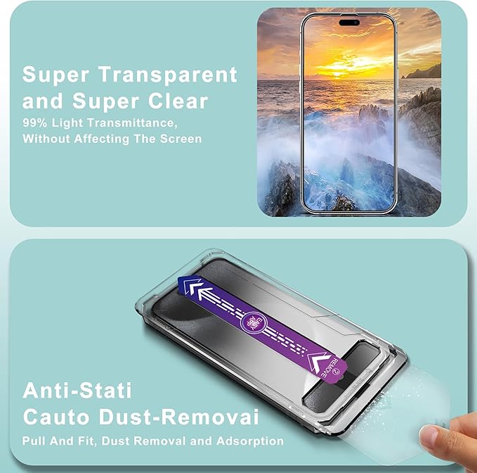 SHANG PIN JIA 2 Pack Screen Protector Tempered Glass for iPhone 17&16 Pro 6.3-Inch Auto Dust Removal, No Bubbles, High Definition Clear, Easy Installation